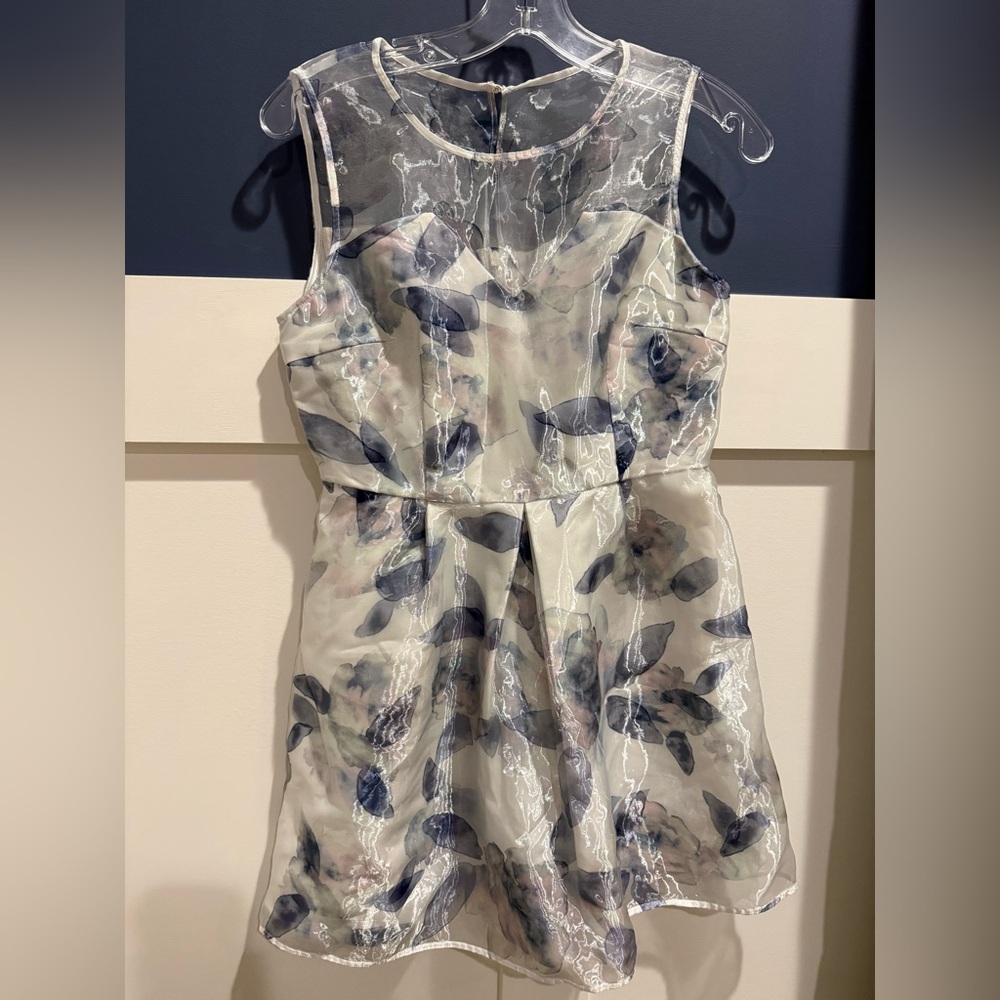 One More Sheer top Floral Mini Dress - Navy and Cream super shiny Size M
